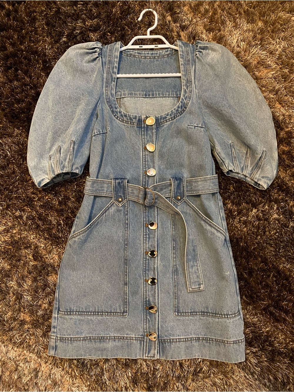 Acler Denim Puff-Sleeve Belted Dress